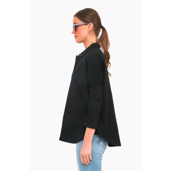 Tuckernuck Pomander Place Womens Easy Polo Swing Sweatshirt XS/S Black V Neck - Picture 2 of 12